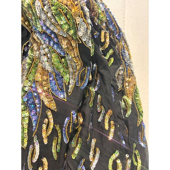Vintage Moonlite 80s Dynasty Black Sequin Silk Beaded Jacket Open Front XL Large - Picture 6 of 8